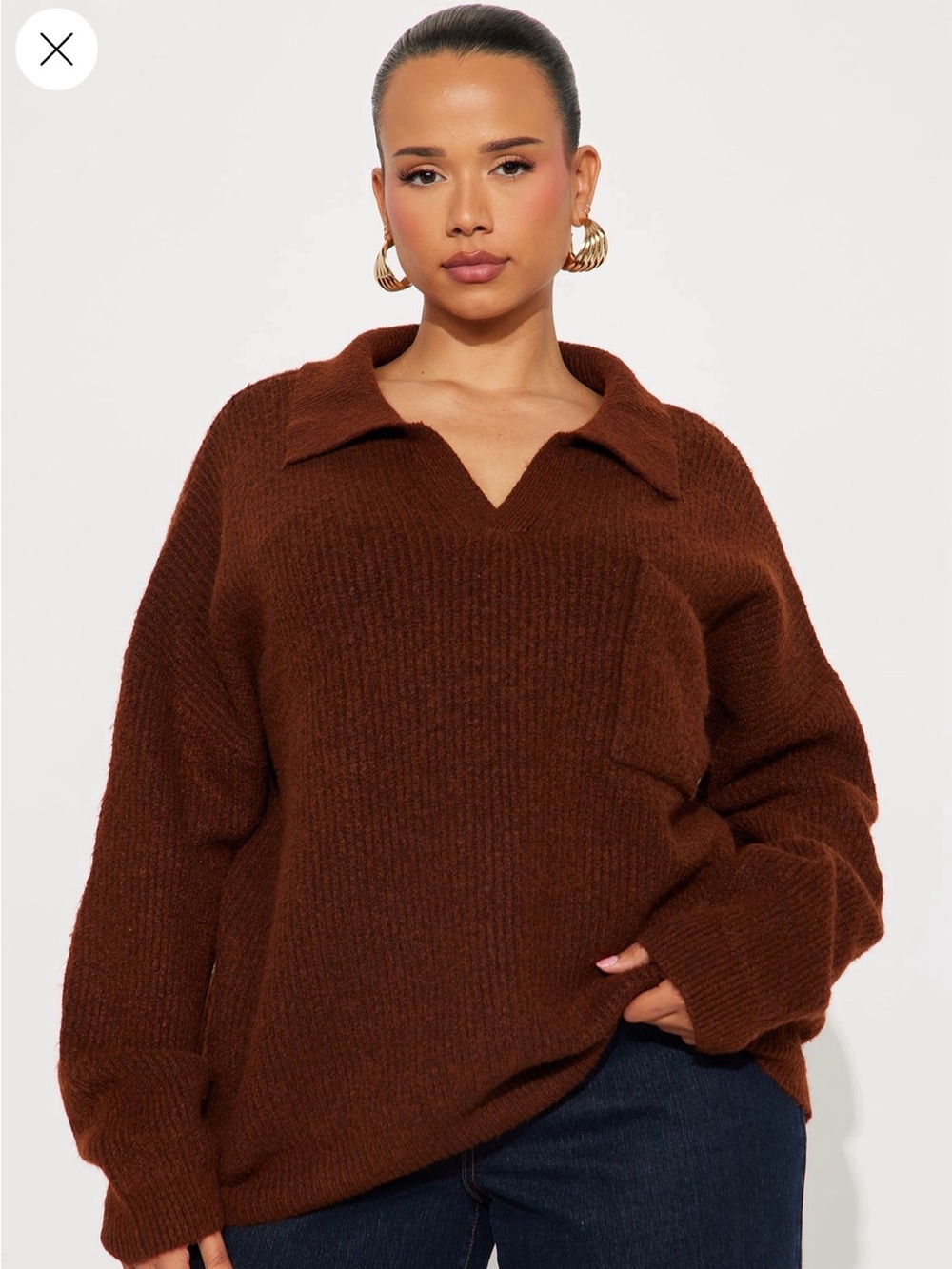 BRAND NEW Fashion Nova Ollie Polo Sweater-Brown
